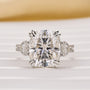 Moissanite 6.0Ct Cushion Cut Three Stone Engagement Ring In Sterling Silver - louilyjewelry