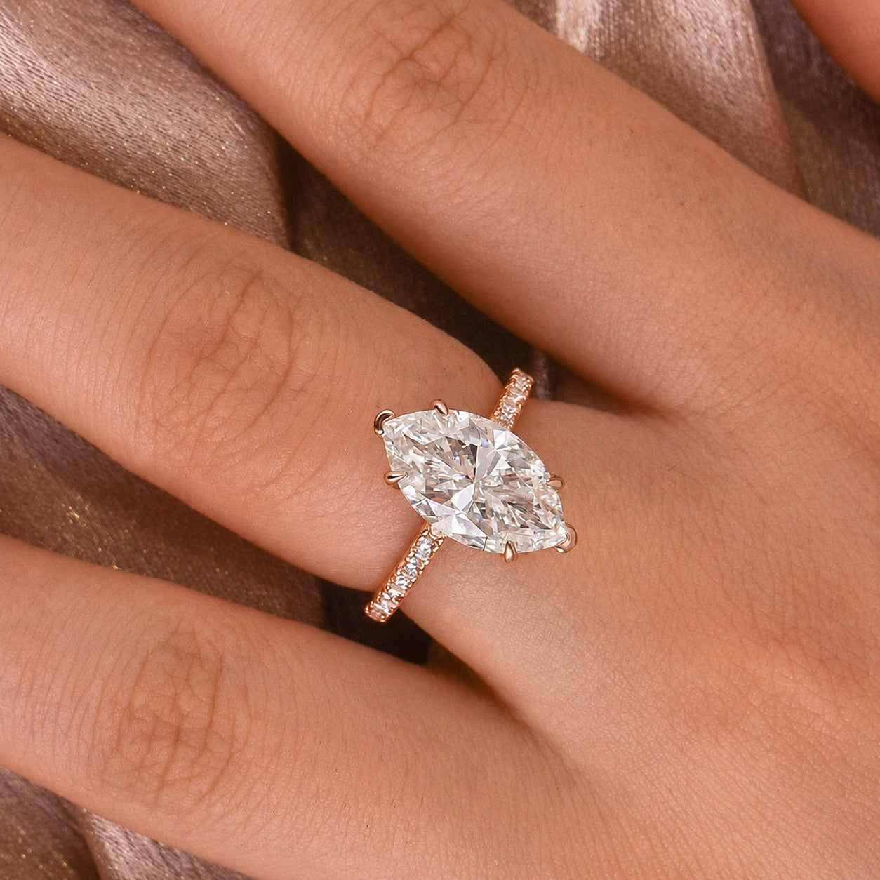 S925 Moissanite 1.0~4.0 Ct Marquise Cut Engagement Ring For Women