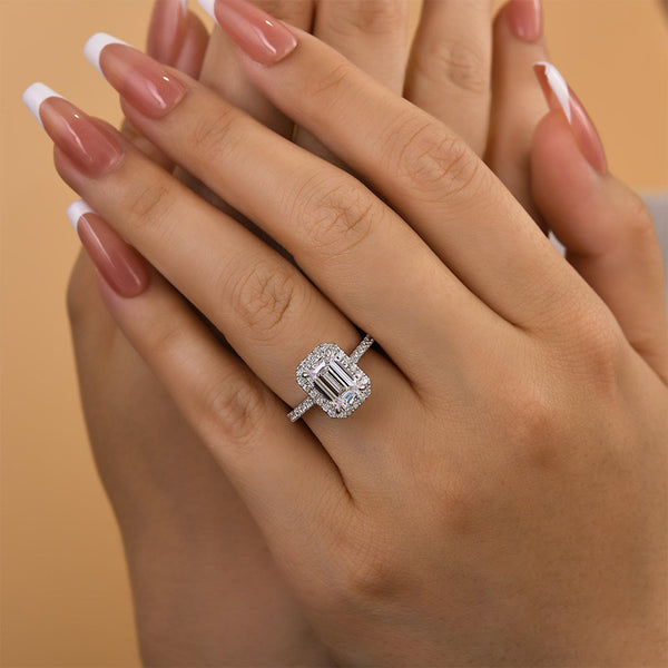 Louily Attractive Halo Emerald Cut Engagement Ring