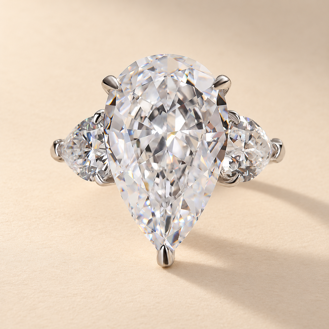 Louily Stunning 8.0Ct Pear Cut Three Stone Engagement Ring