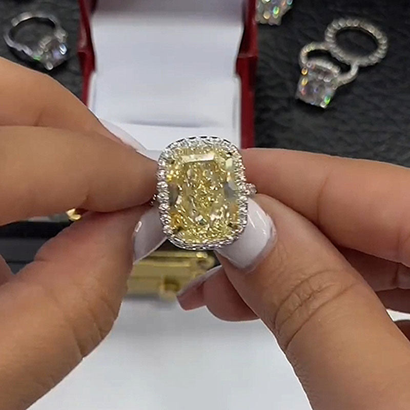 Louily Yellow Stone Halo Cushion Cut Engagement Ring - louilyjewelry