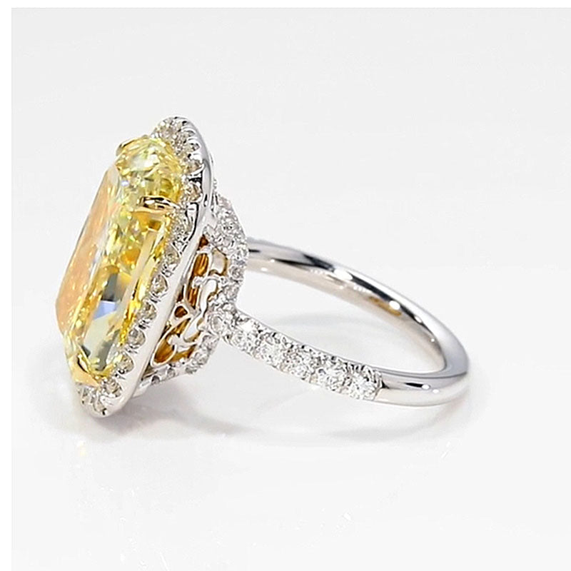 Louily Yellow Stone Halo Cushion Cut Engagement Ring - louilyjewelry
