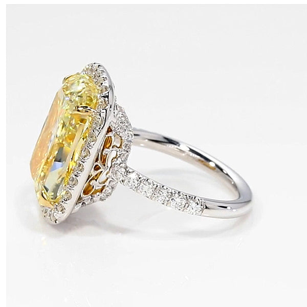 Louily Yellow Stone Halo Crushed Ice Cushion Cut Engagement Ring