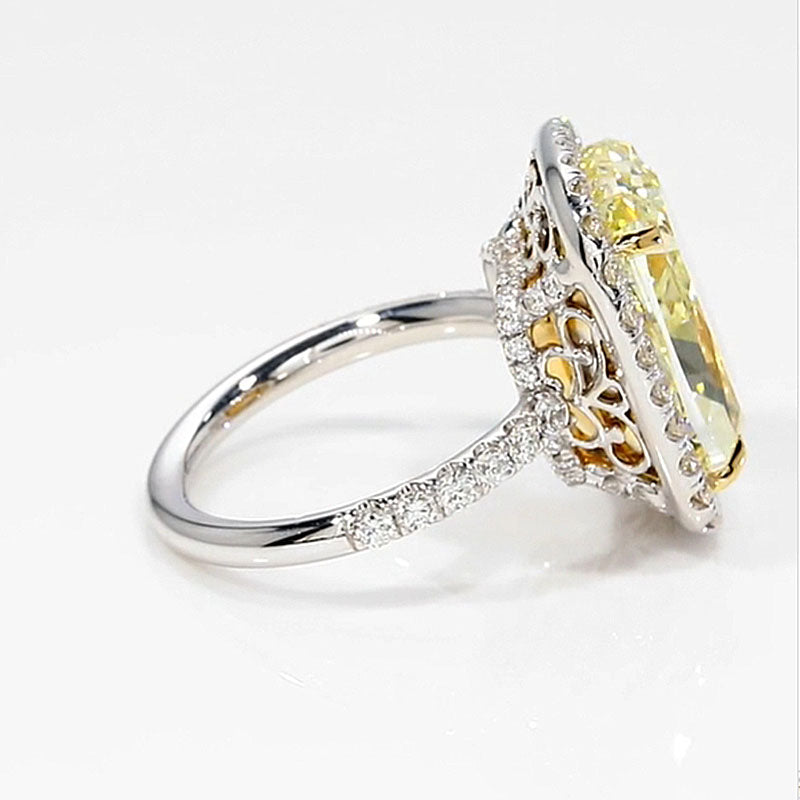 Louily Yellow Stone Halo Cushion Cut Engagement Ring - louilyjewelry