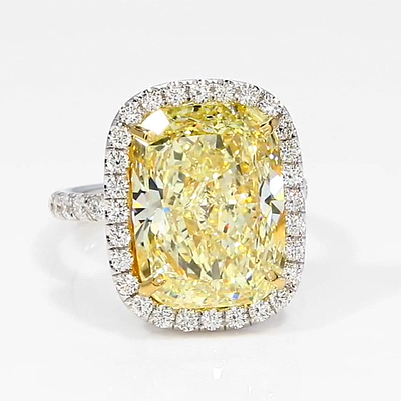 Louily Yellow Stone Halo Cushion Cut Engagement Ring - louilyjewelry