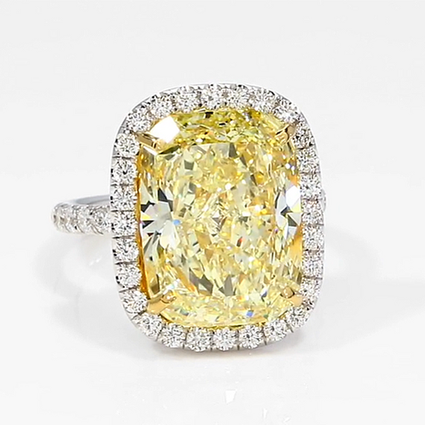 Louily Yellow Stone Halo Crushed Ice Cushion Cut Engagement Ring