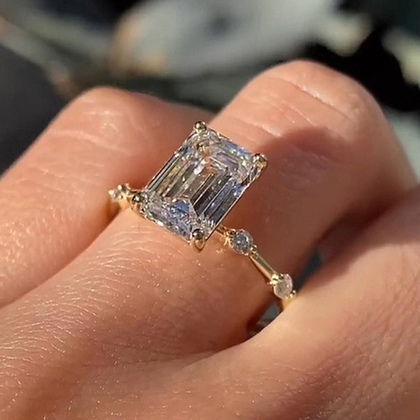 Louily Unique Emerald Cut Engagement Ring For Women