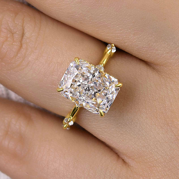 Louily Exclusive Crushed Ice Radiant Cut Simulated Diamond Engagement Ring