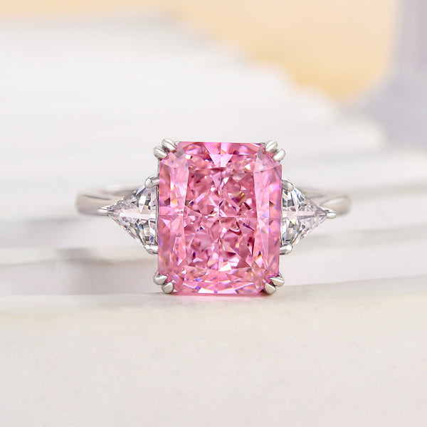 Louily Lovely Radiant Cut Three Stone Pink Stone Engagement Ring - louilyjewelry