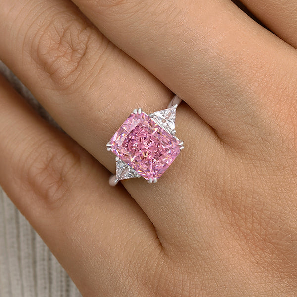 Louily Lovely Radiant Cut Three Stone Pink Stone Engagement Ring - louilyjewelry