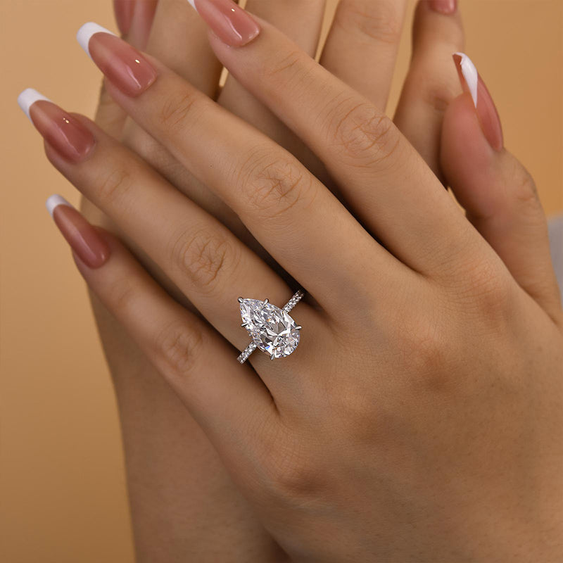 S925 3.0Ct/4.5Ct Pear Cut Engagement Ring Gold Plated Travel Ring For Everyday Wear