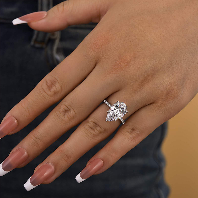 S925 3.0Ct/4.5Ct Pear Cut Engagement Ring Gold Plated Travel Ring For Everyday Wear