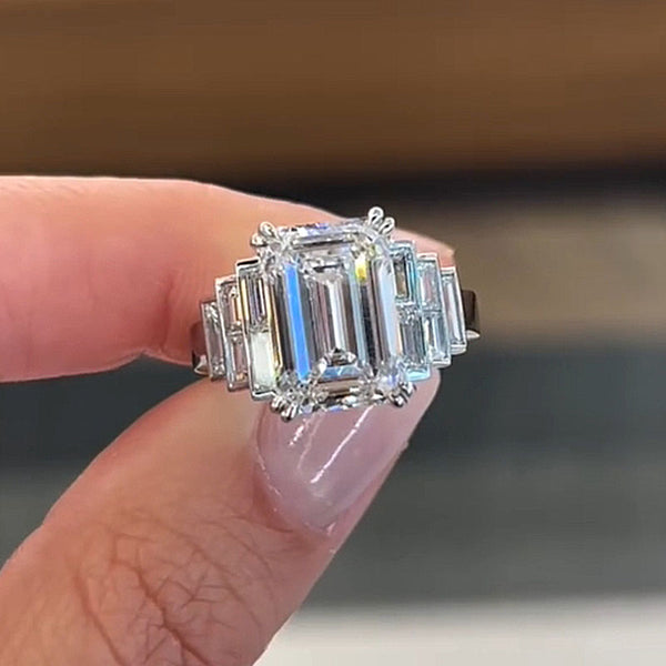 Louily Unique Emerald Cut Engagement Ring