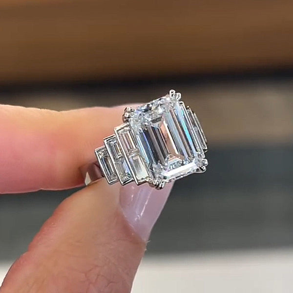 Louily Unique Emerald Cut Engagement Ring