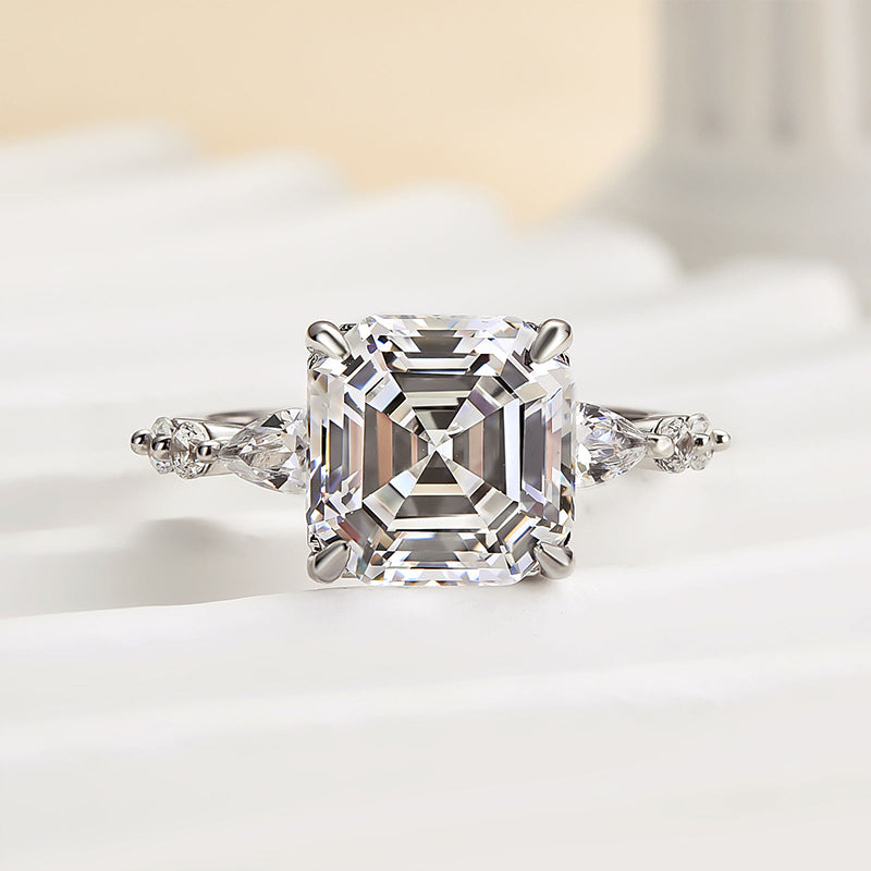 Louily Unique Asscher Cut Women's Engagement Ring In Sterling Silver - louilyjewelry