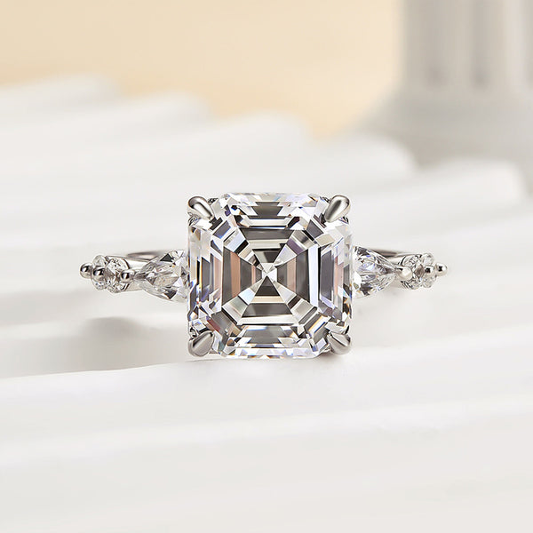 Louily Unique Asscher Cut Women's Engagement Ring In Sterling Silver