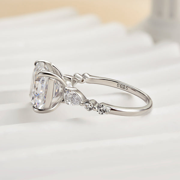 Louily Unique Asscher Cut Women's Engagement Ring In Sterling Silver