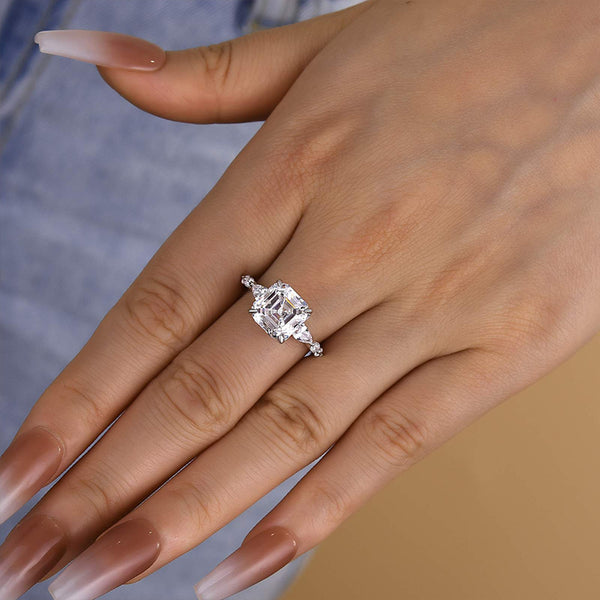 Louily Unique Asscher Cut Women's Engagement Ring In Sterling Silver