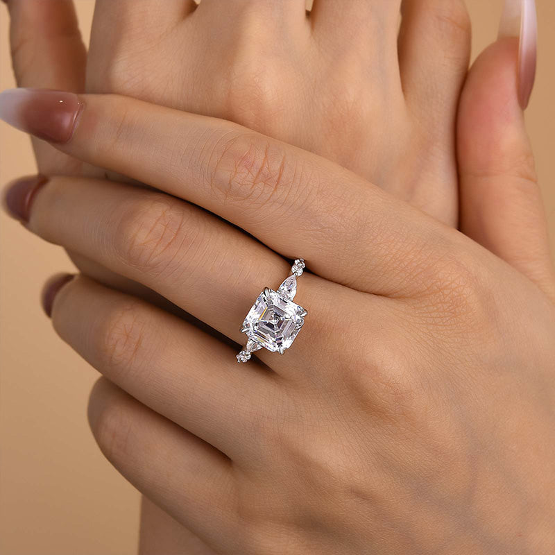 Louily Unique Asscher Cut Women's Engagement Ring In Sterling Silver - louilyjewelry