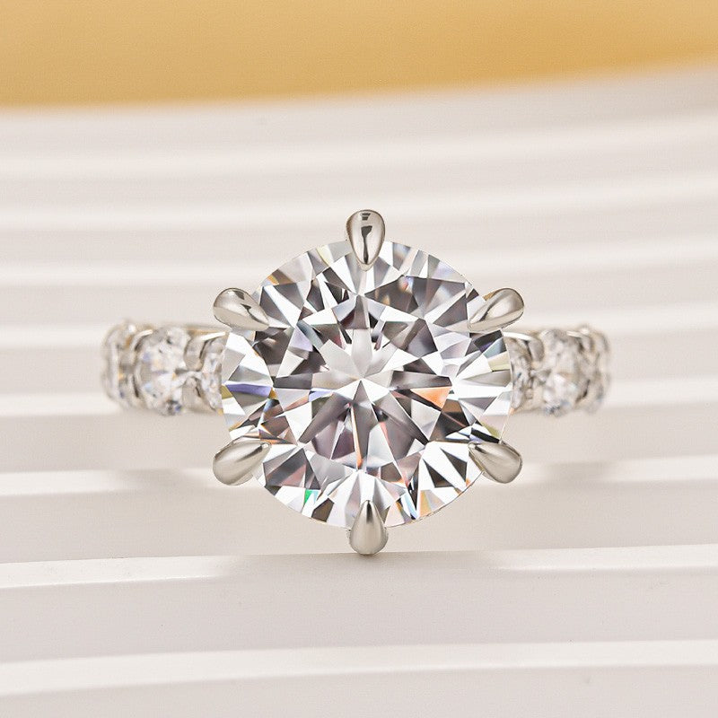 Moissanite 6.0Ct Round Cut Luxe Engagement Ring Travel Rings In Sterling Silver