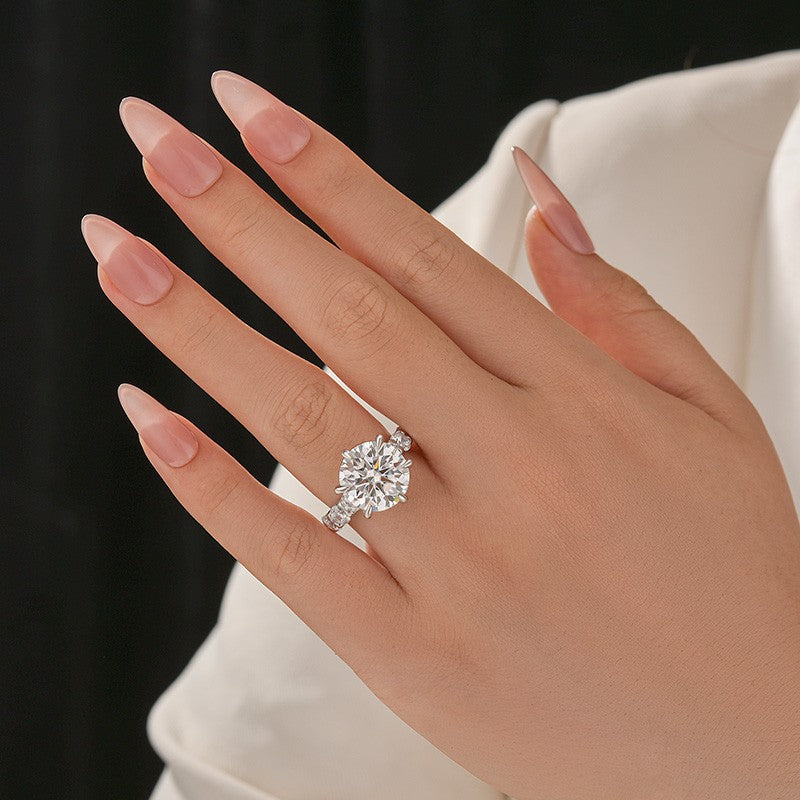 Moissanite 6.0Ct Round Cut Luxe Engagement Ring Travel Rings In Sterling Silver