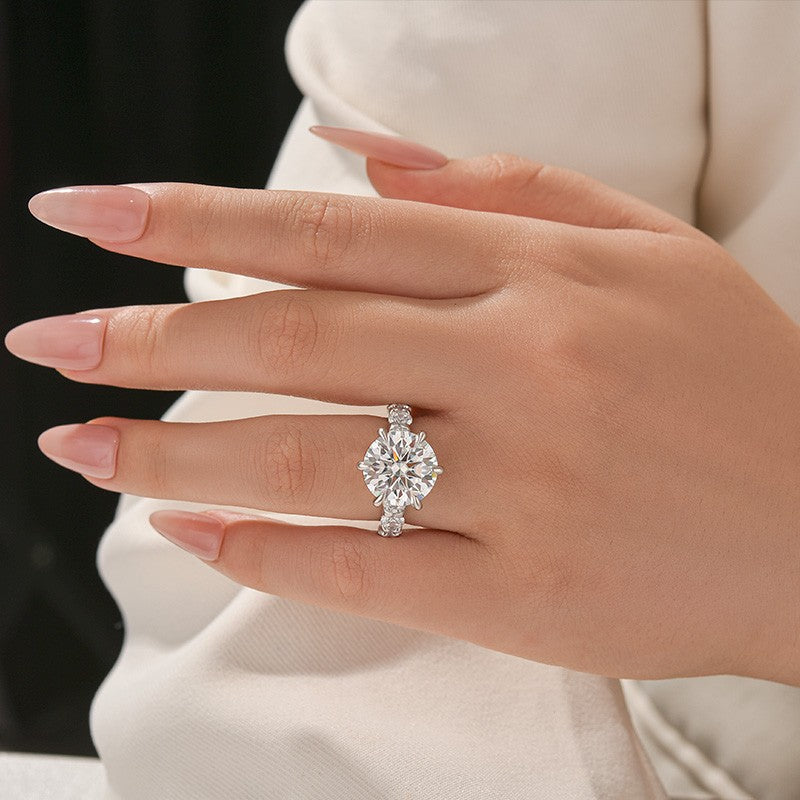 Moissanite 6.0Ct Round Cut Luxe Engagement Ring Travel Rings In Sterling Silver