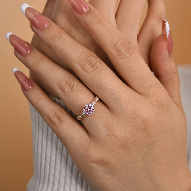 Louily Pink Stone Rose Gold Round Cut Promise Ring - louilyjewelry