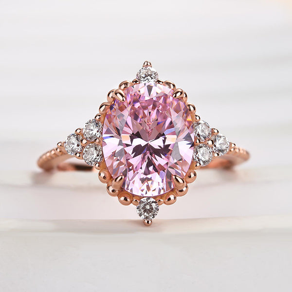 Louily Pink Stone Rose Gold Oval Cut Engagement Ring