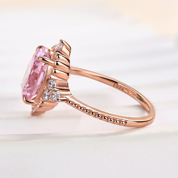 Louily Pink Stone Rose Gold Oval Cut Engagement Ring