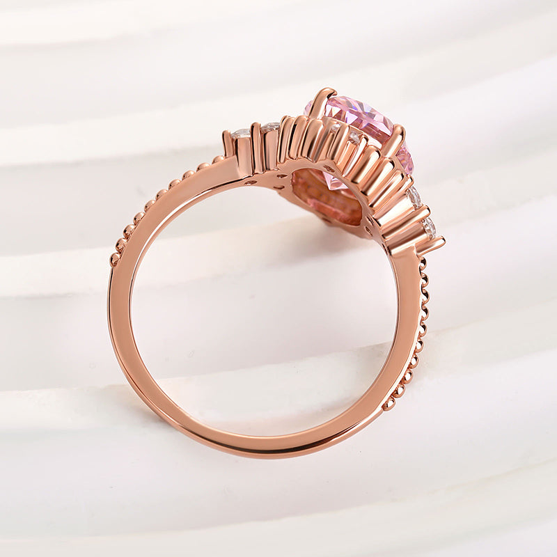 Louily Pink Stone Rose Gold Oval Cut Engagement Ring - louilyjewelry