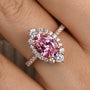 Louily Pink Stone Rose Gold Halo Oval Cut Engagement Ring - louilyjewelry