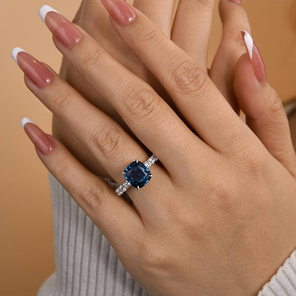 Louily Blue Stone Cushion Cut Engagement Ring