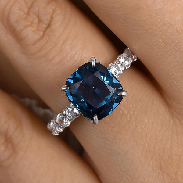 Louily Blue Stone Cushion Cut Engagement Ring