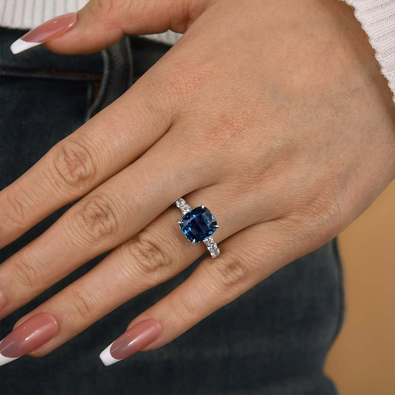 Louily Blue Stone Cushion Cut Engagement Ring - louilyjewelry