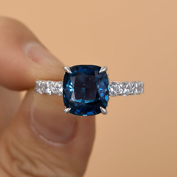 Louily Blue Stone Cushion Cut Engagement Ring