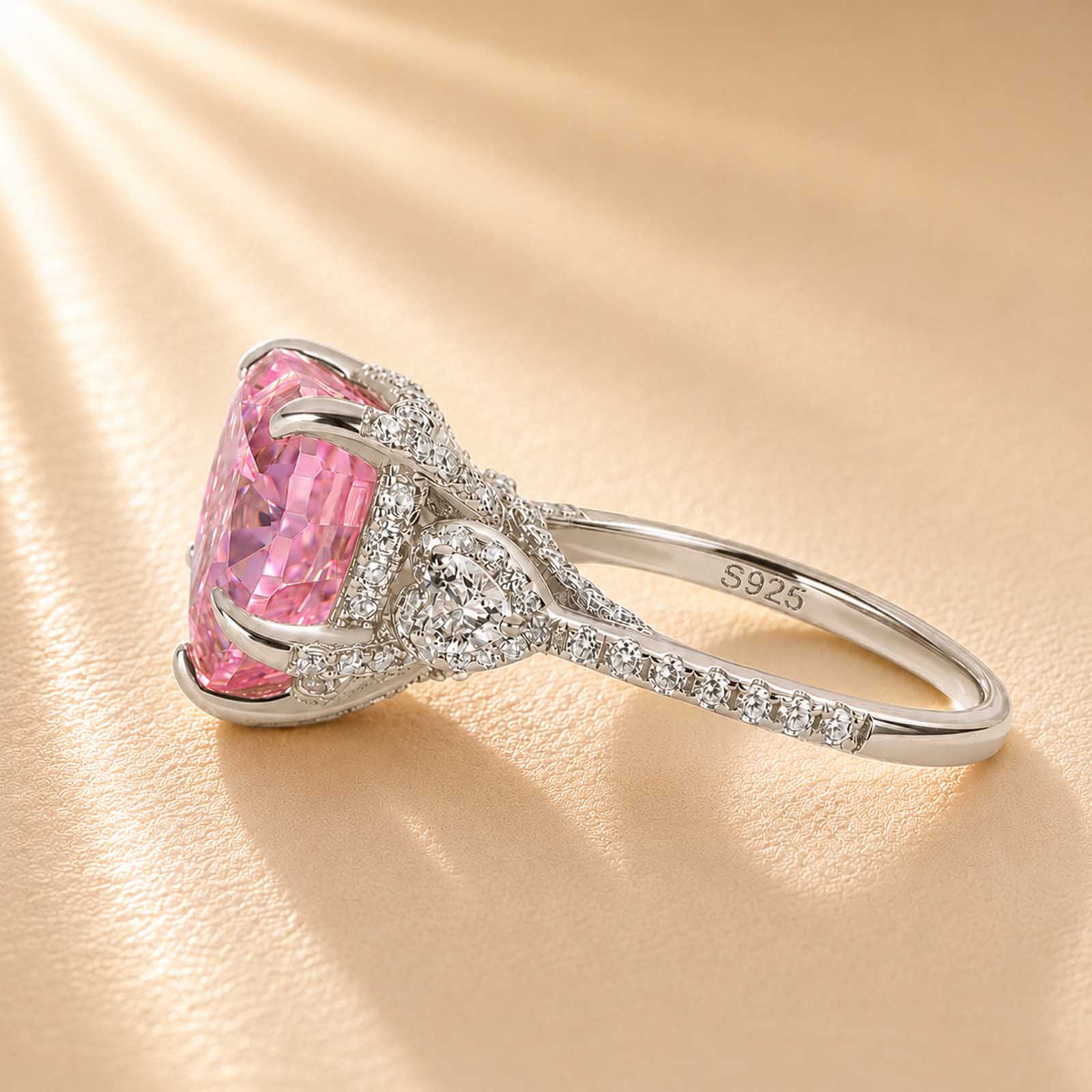 S925 5.0Ct Heart Cut Royal Romantic Pink Stone Heart Cut Engagement Ring In Sterling Silver
