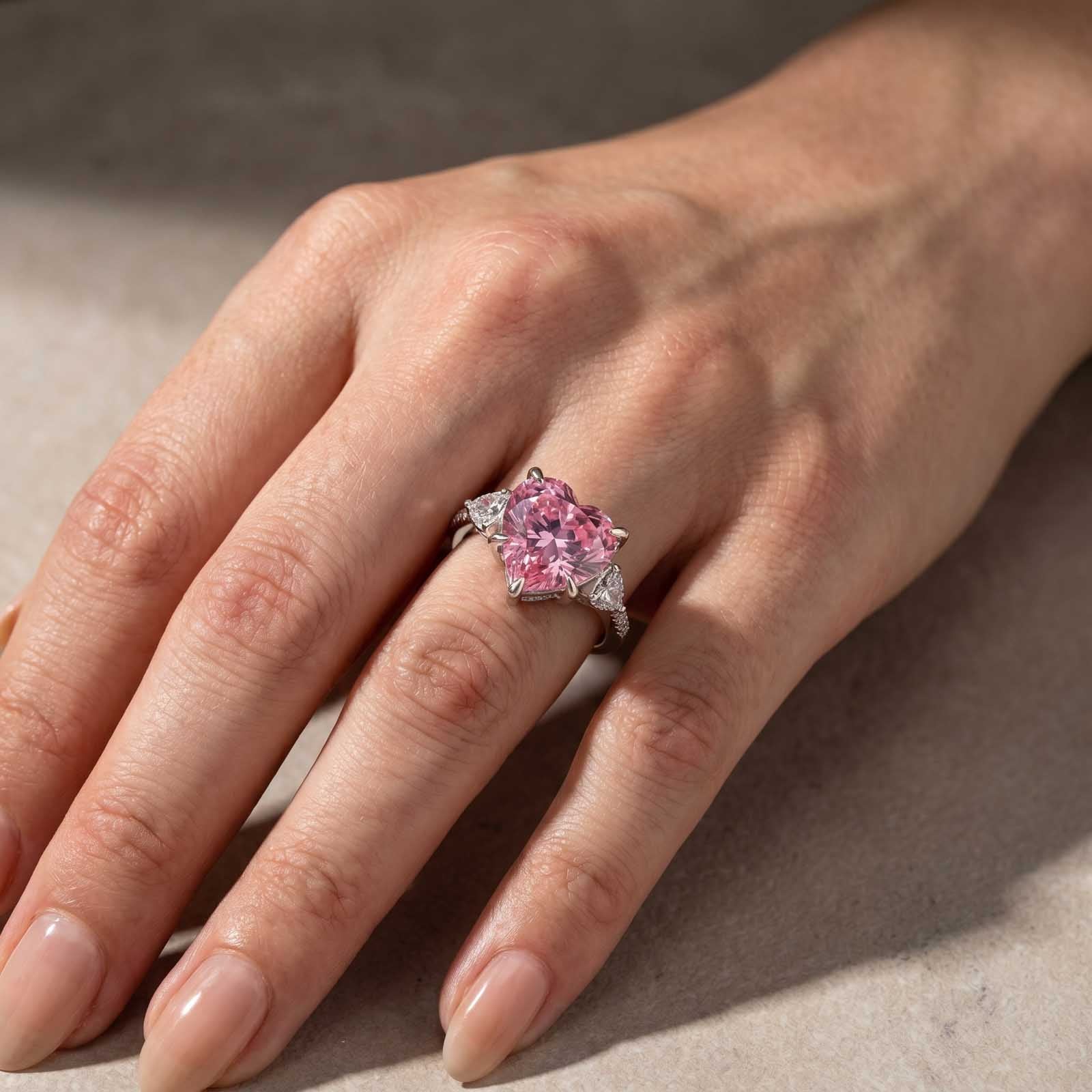 S925 5.0Ct Heart Cut Royal Romantic Pink Stone Heart Cut Engagement Ring In Sterling Silver