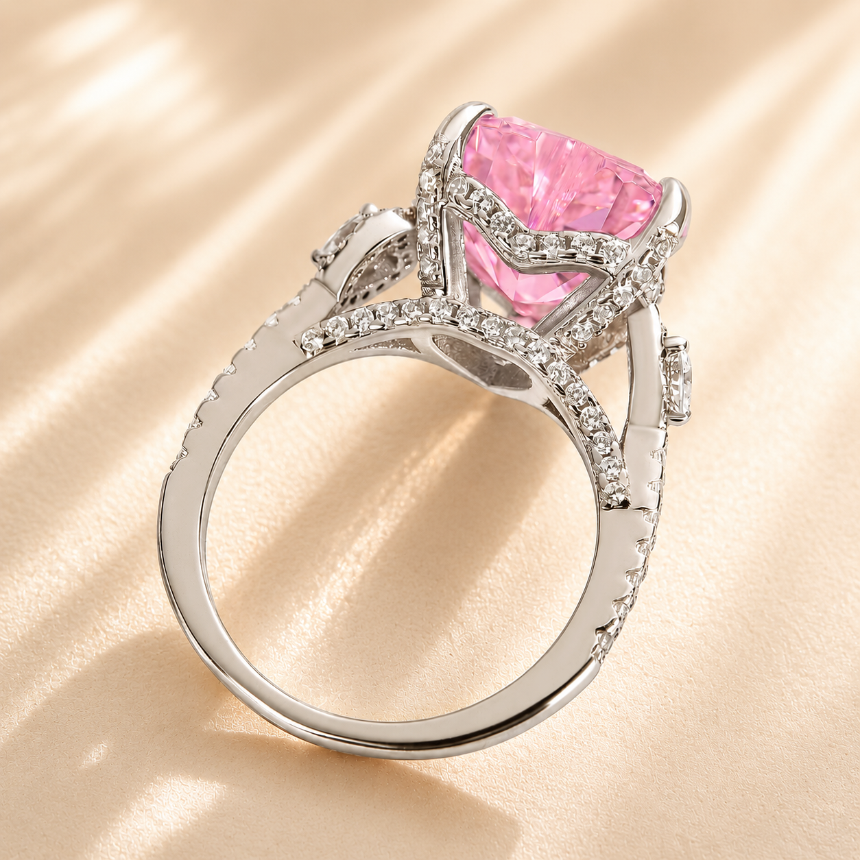 S925 5.0Ct Heart Cut Royal Romantic Pink Stone Heart Cut Engagement Ring In Sterling Silver