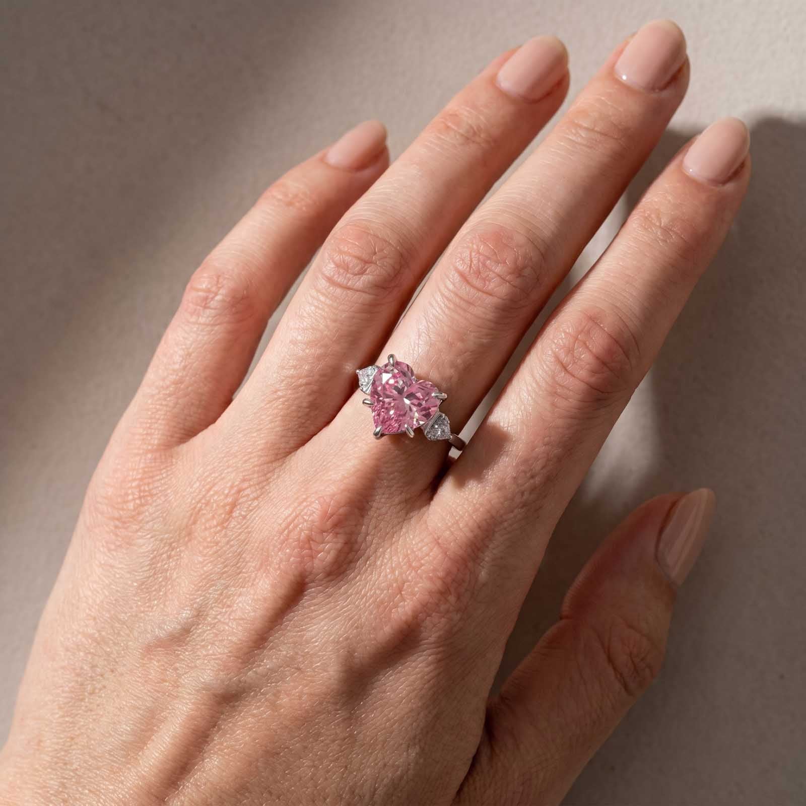 S925 5.0Ct Heart Cut Royal Romantic Pink Stone Heart Cut Engagement Ring In Sterling Silver
