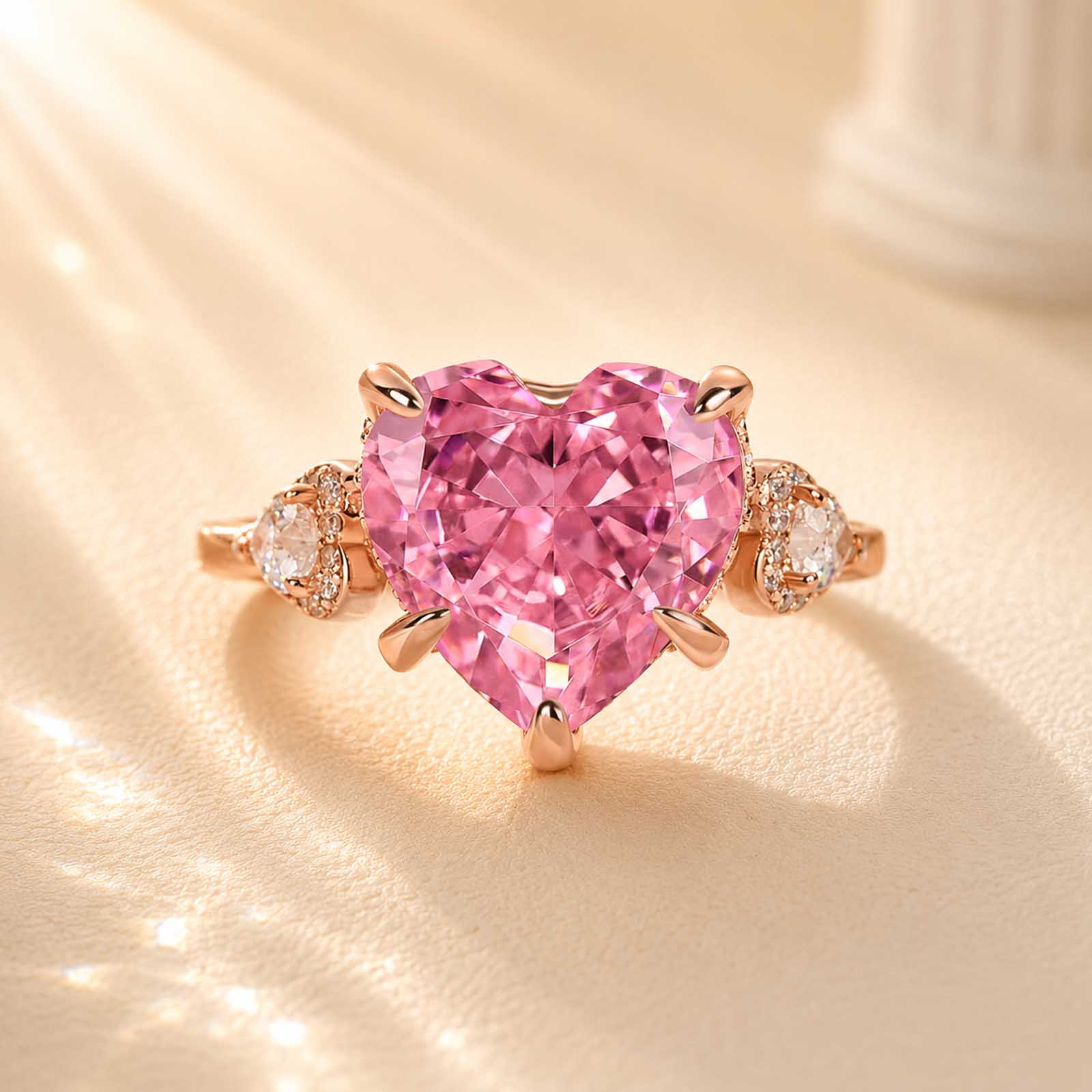 S925 5.0Ct Heart Cut Royal Romantic Pink Stone Heart Cut Engagement Ring In Sterling Silver