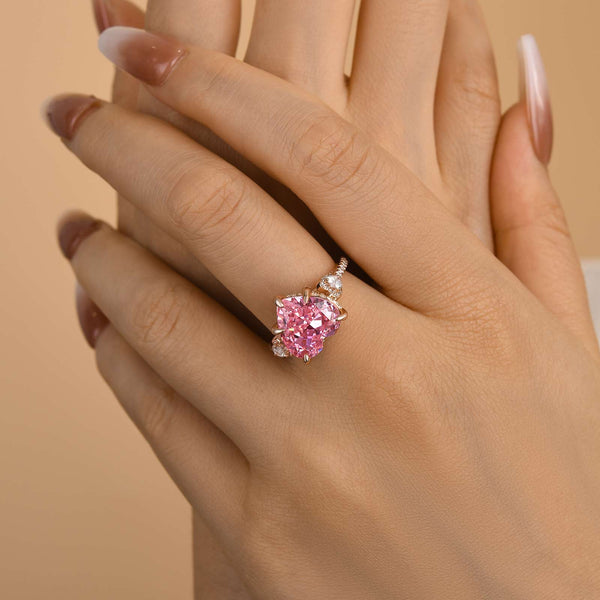 Louily Royal Romantic Pink Stone Heart Cut Engagement Ring In Sterling Silver