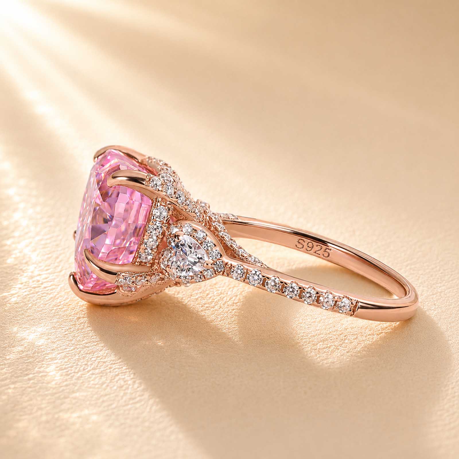 S925 5.0Ct Heart Cut Royal Romantic Pink Stone Heart Cut Engagement Ring In Sterling Silver