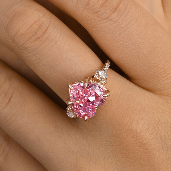 Louily Royal Romantic Pink Stone Heart Cut Engagement Ring In Sterling Silver