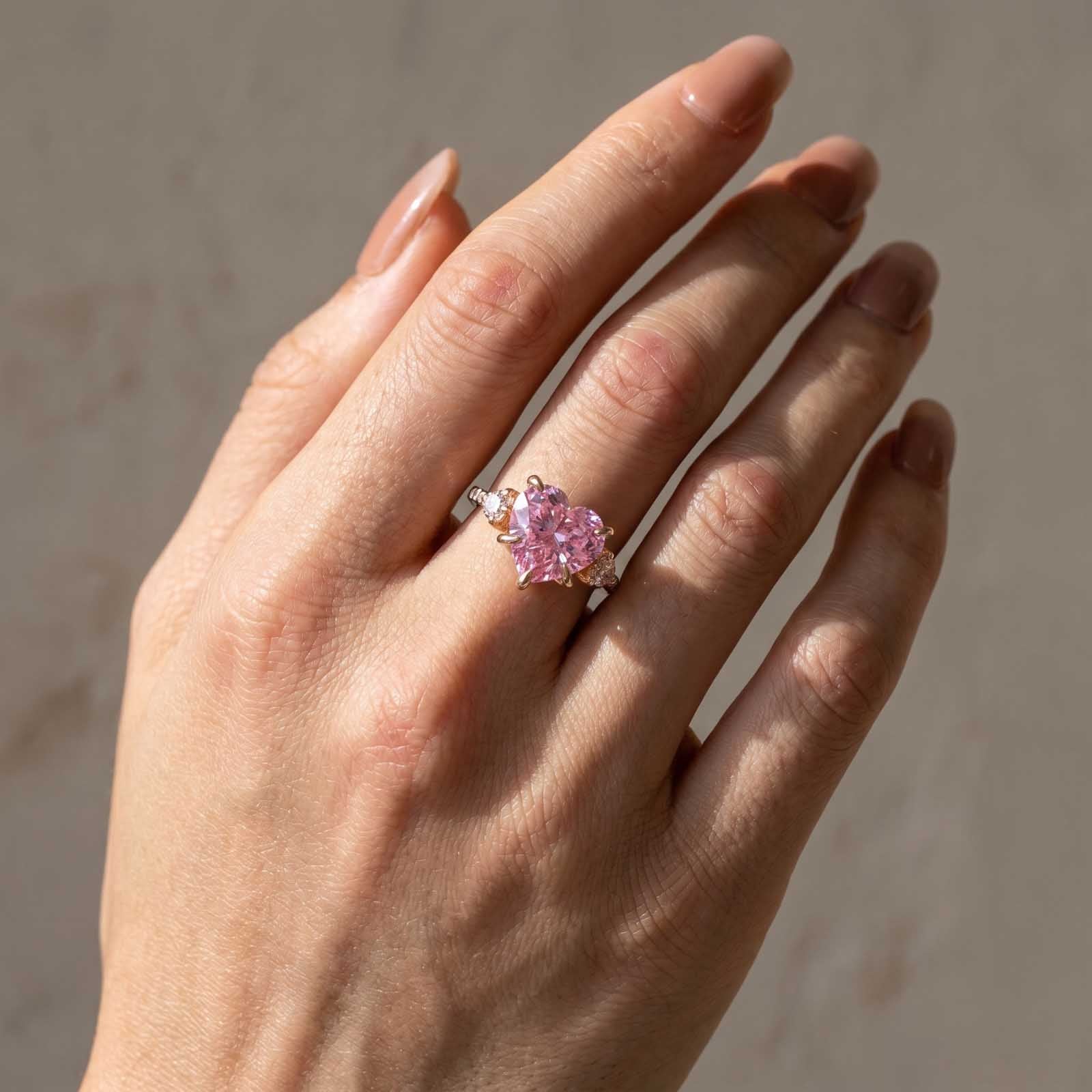 S925 5.0Ct Heart Cut Royal Romantic Pink Stone Heart Cut Engagement Ring In Sterling Silver