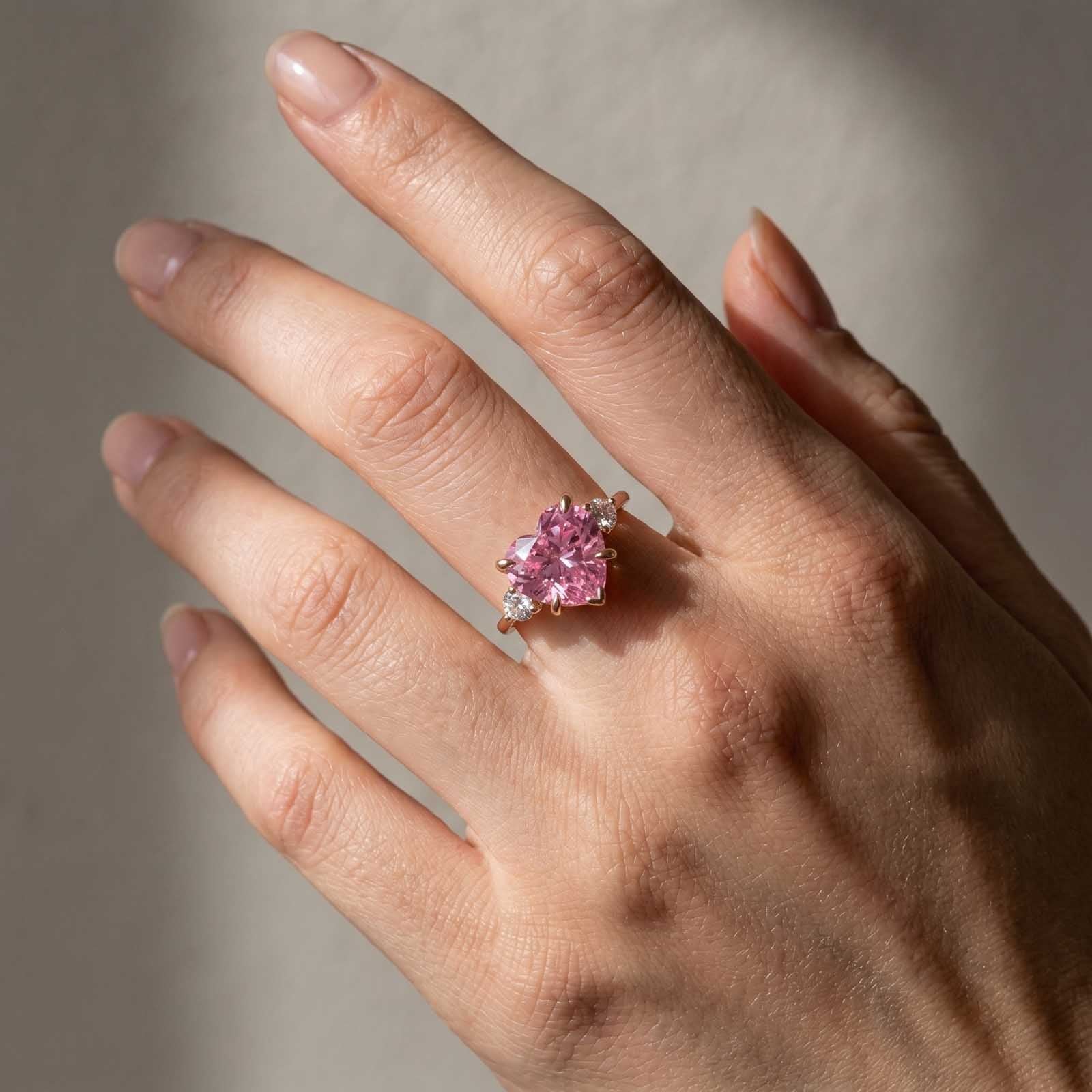 S925 5.0Ct Heart Cut Royal Romantic Pink Stone Heart Cut Engagement Ring In Sterling Silver