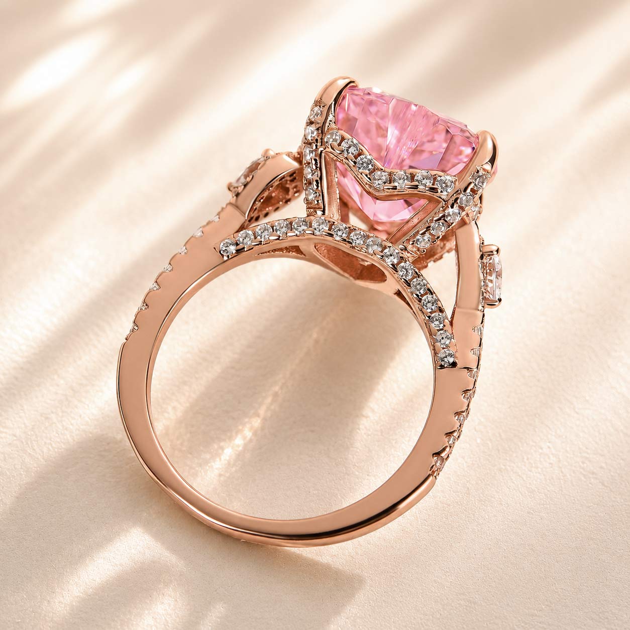 S925 5.0Ct Heart Cut Royal Romantic Pink Stone Heart Cut Engagement Ring In Sterling Silver