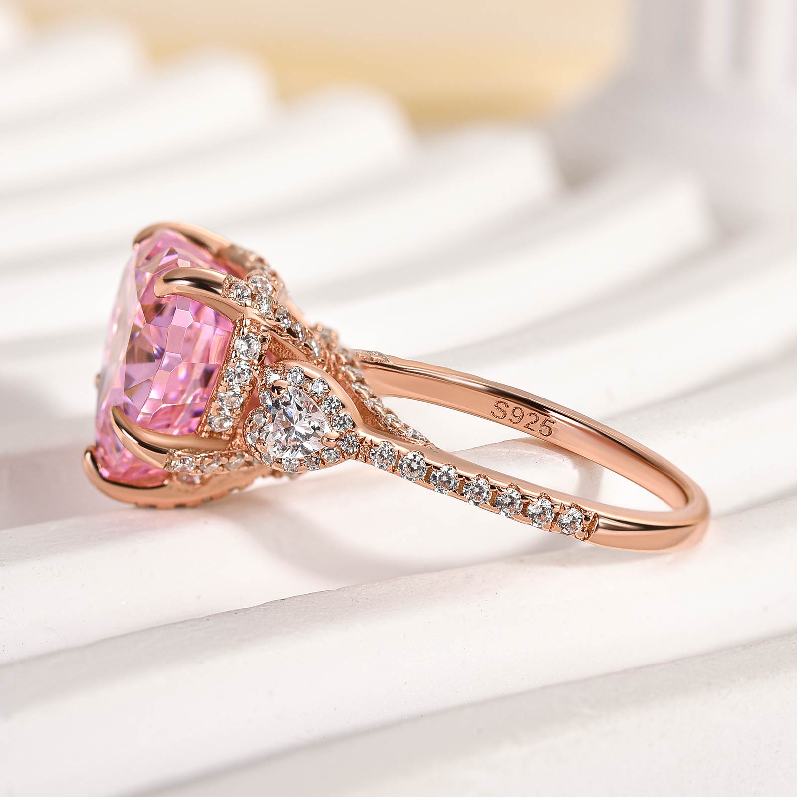 Louily Royal Romantic Pink Stone Heart Cut Engagement Ring In Sterling Silver - louilyjewelry