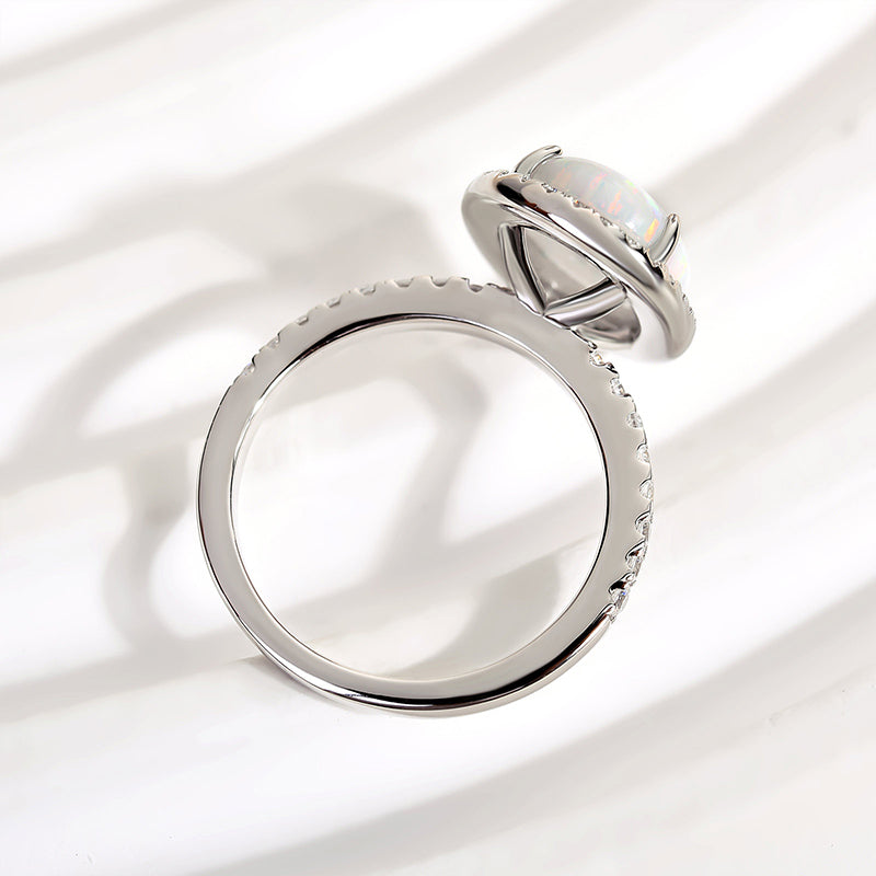 Louily Unique Opal Stone Halo Oval Cut Engagement Ring - louilyjewelry