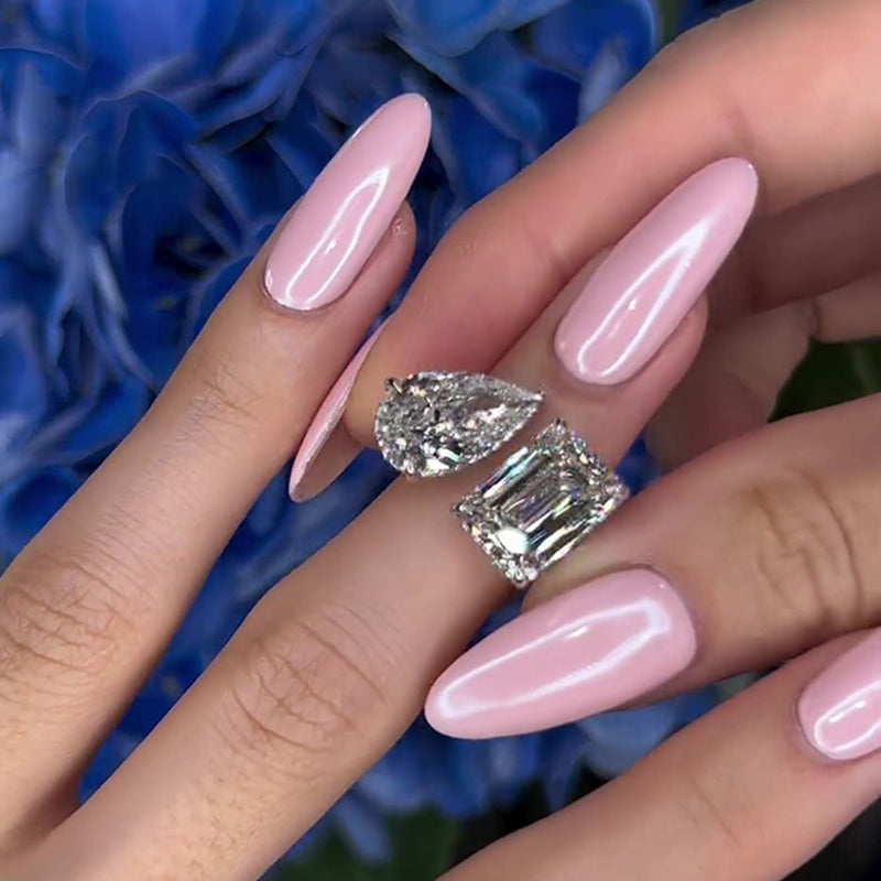 Louily Unique Double Stones Design Emerald Cut & Pear Cut Engagement Ring - louilyjewelry