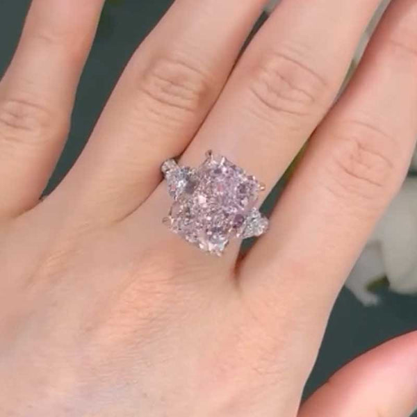 Louily Pink Stone Radiant Cut Three Stone Engagement Ring